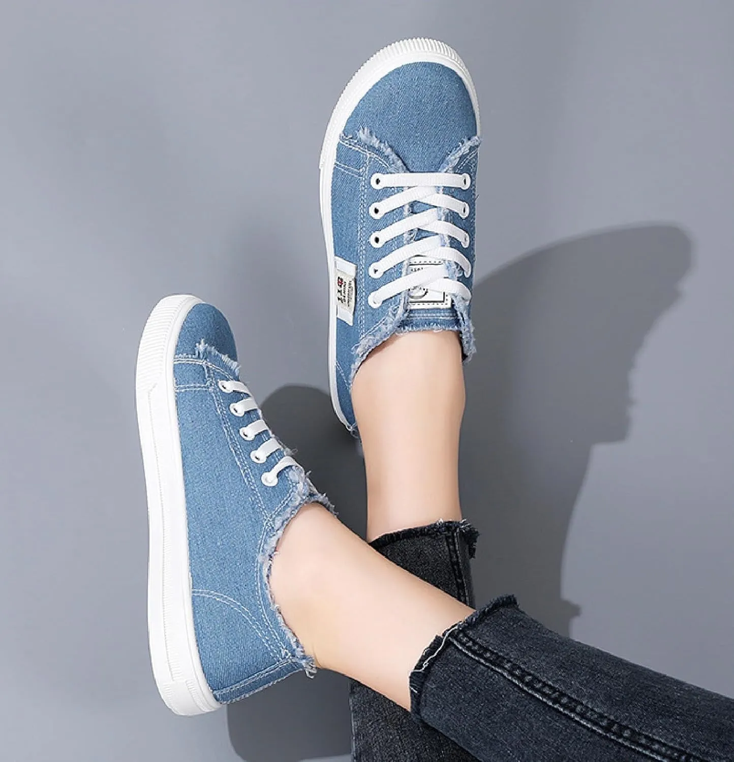 2024 New Women's Canvas Shoes Fringed Hem Denim Fabric Autumn Style Spring Casual Sports Preppy Flat Sneakers for Students