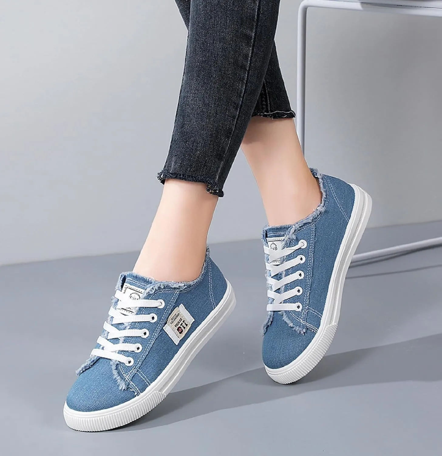 2024 New Women's Canvas Shoes Fringed Hem Denim Fabric Autumn Style Spring Casual Sports Preppy Flat Sneakers for Students