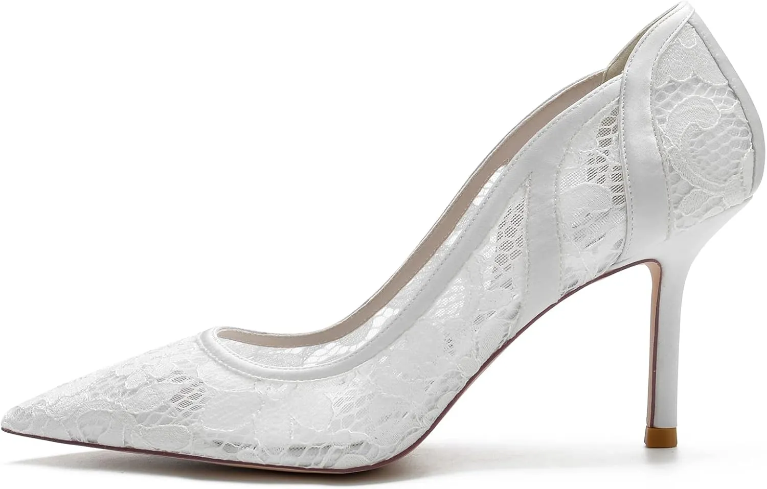 ADMLZQQ Women's Classic Low Heels Dress Pumps 3 Inch Kitten Heel Pointed Toe Lace Mesh Satin Office Bridal Wedding Shoes