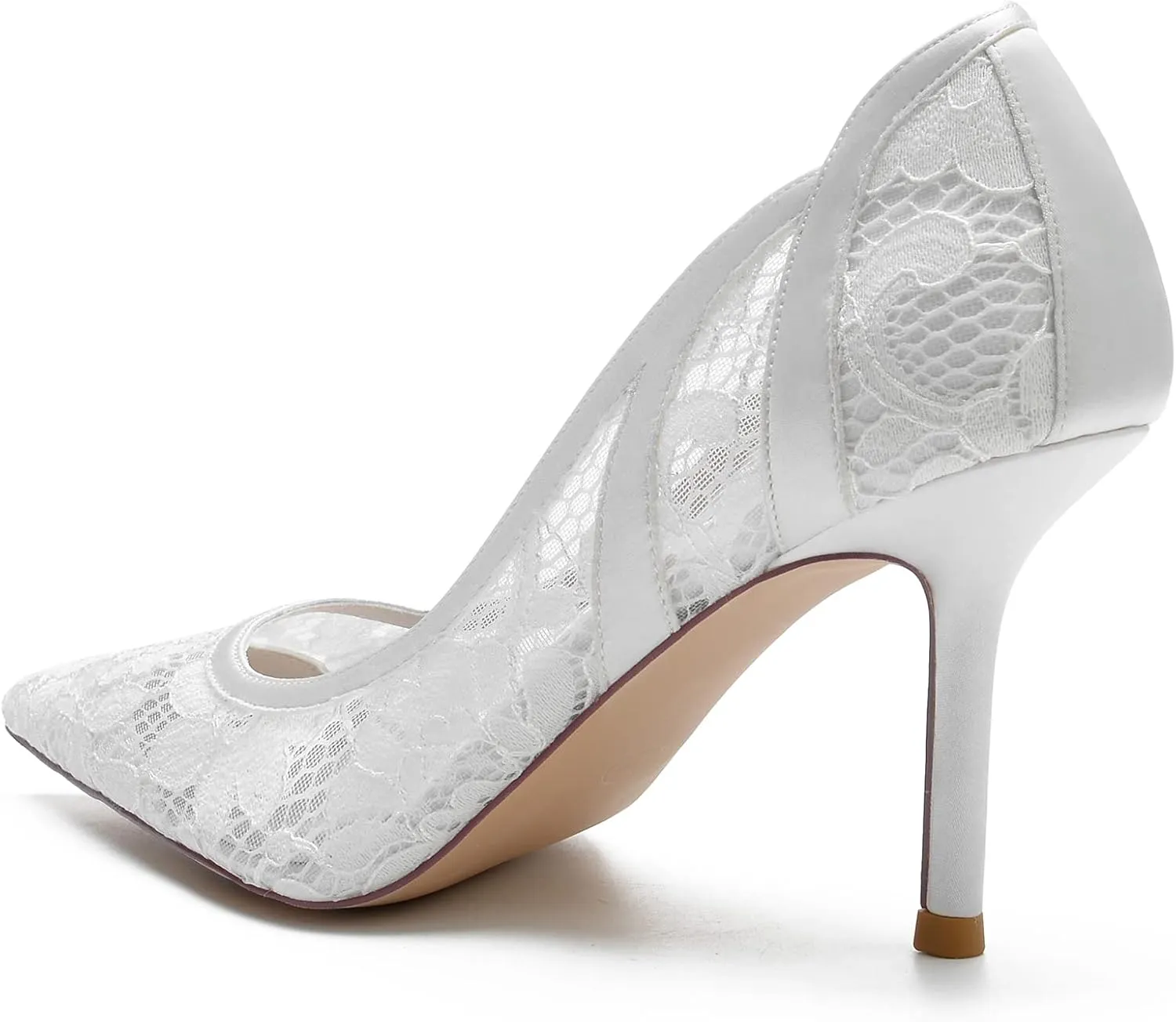 ADMLZQQ Women's Classic Low Heels Dress Pumps 3 Inch Kitten Heel Pointed Toe Lace Mesh Satin Office Bridal Wedding Shoes