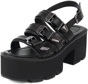 Agodor Women's Strappy Chunky Heeled Roman Gladiator Sandals High Heels Gothic Platform Open Toe Caged Shoes