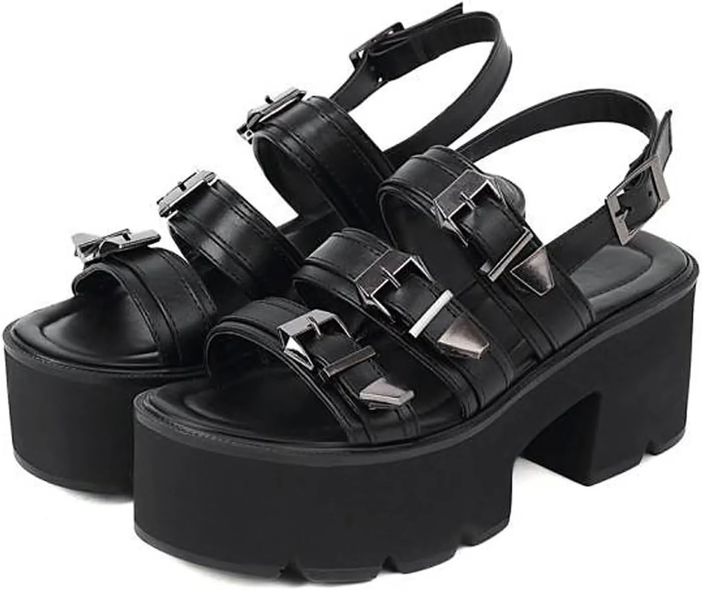 Agodor Women's Strappy Chunky Heeled Roman Gladiator Sandals High Heels Gothic Platform Open Toe Caged Shoes