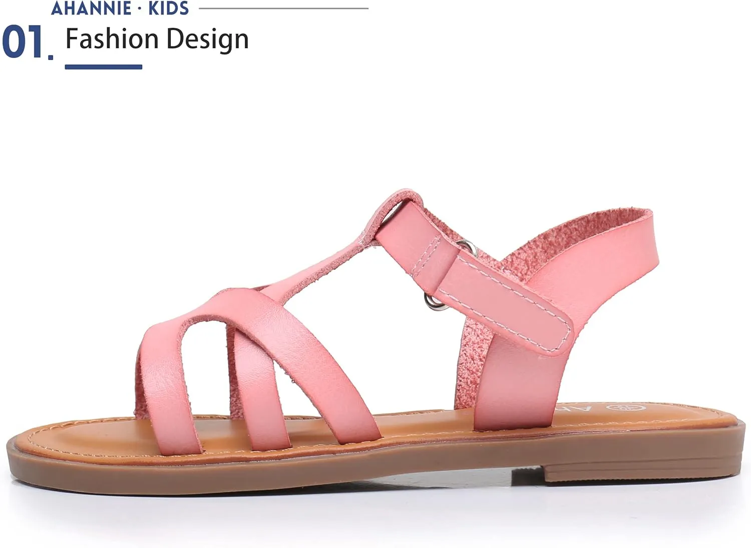 Ahannie Girls Strappy Sandal,Kids Open-Toe Summer Flat Sandal