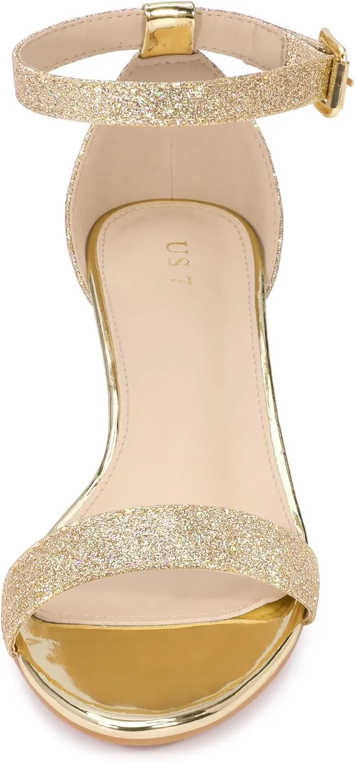 Allegra K Women's Glitter Open Toe Ankle Strap Wedge Heel Sandals