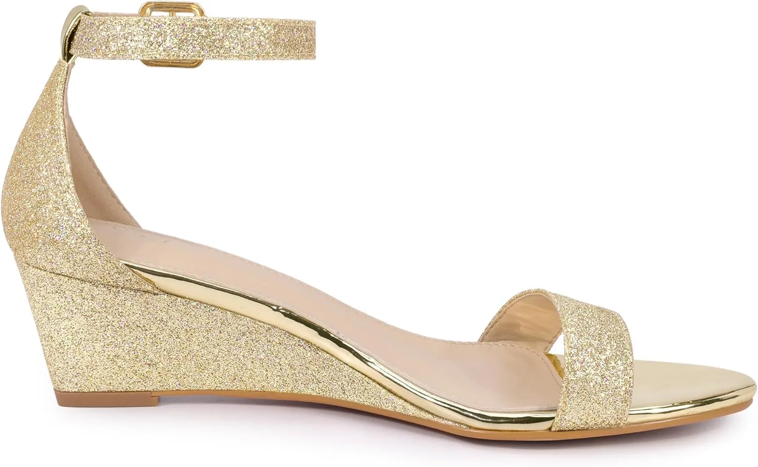 Allegra K Women's Glitter Open Toe Ankle Strap Wedge Heel Sandals