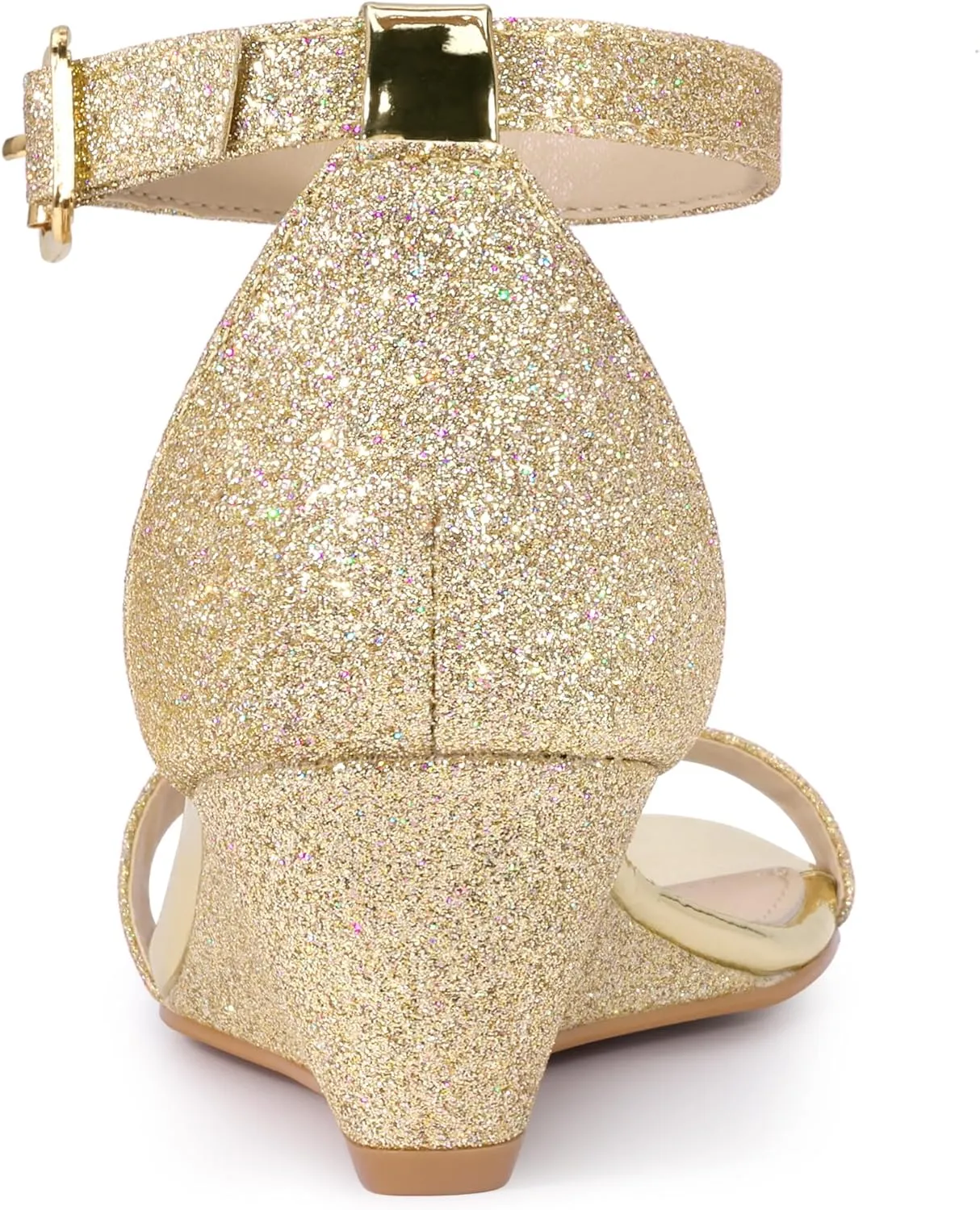 Allegra K Women's Glitter Open Toe Ankle Strap Wedge Heel Sandals