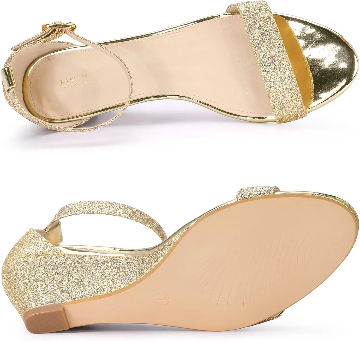 Allegra K Women's Glitter Open Toe Ankle Strap Wedge Heel Sandals