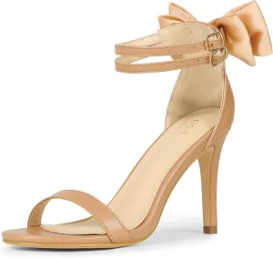Allegra K Women's Heel with Bow Back Open Toe Stilettos Heels Sandals