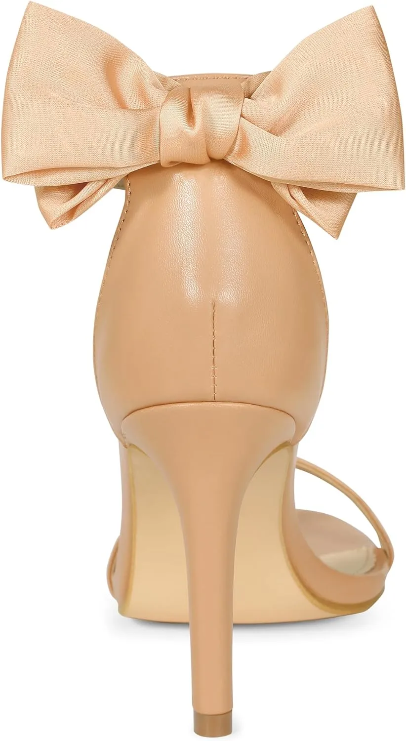 Allegra K Women's Heel with Bow Back Open Toe Stilettos Heels Sandals