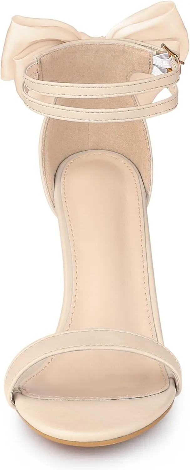 Allegra K Women's Heel with Bow Back Open Toe Stilettos Heels Sandals
