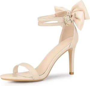 Allegra K Women's Heel with Bow Back Open Toe Stilettos Heels Sandals