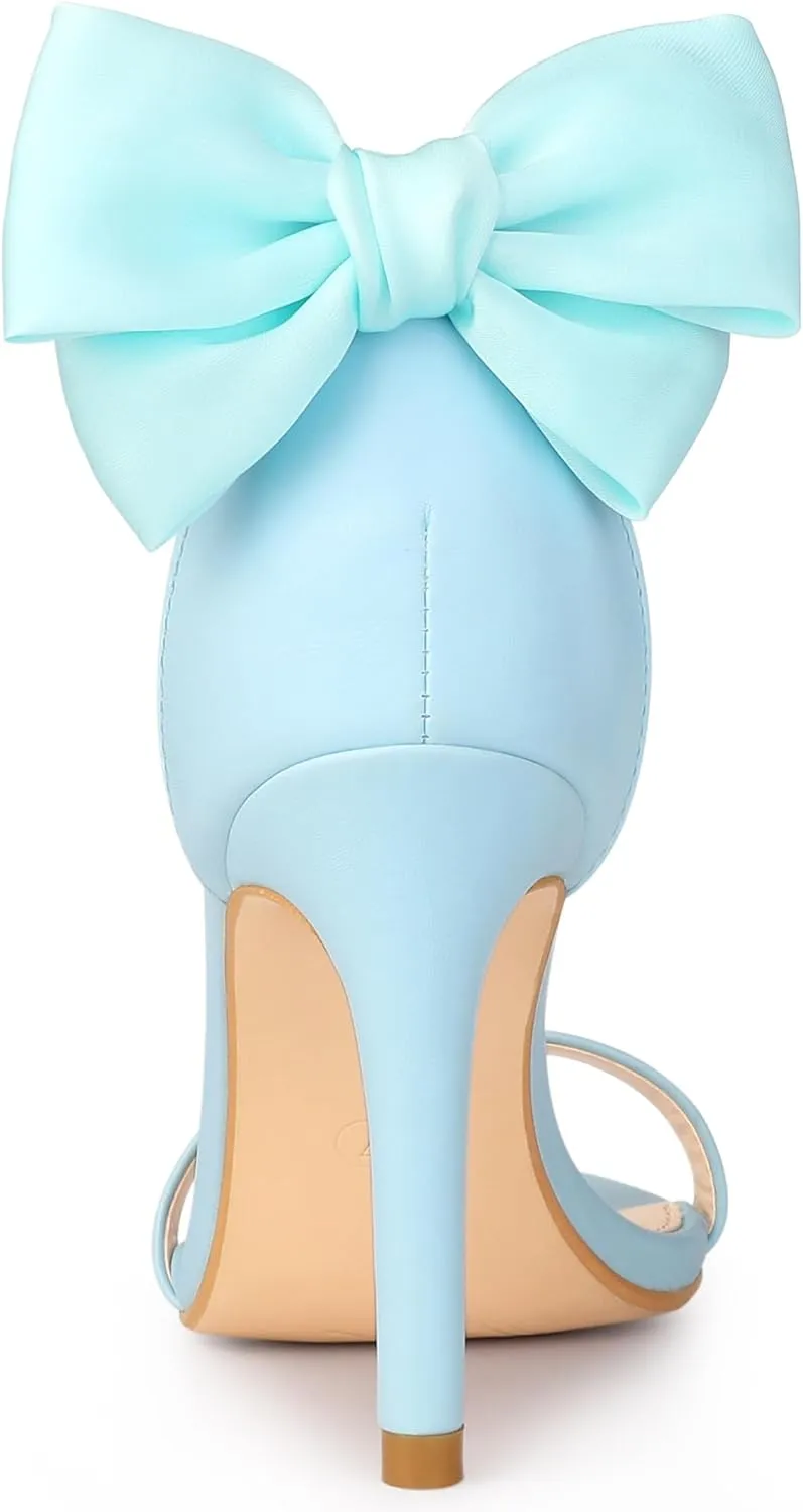 Allegra K Women's Heel with Bow Back Open Toe Stilettos Heels Sandals