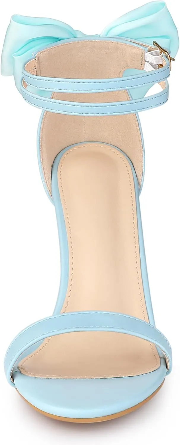 Allegra K Women's Heel with Bow Back Open Toe Stilettos Heels Sandals