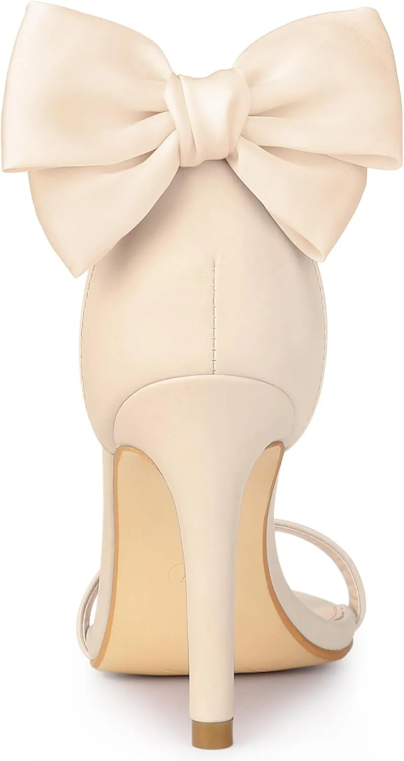 Allegra K Women's Heel with Bow Back Open Toe Stilettos Heels Sandals