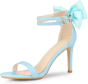 Allegra K Women's Heel with Bow Back Open Toe Stilettos Heels Sandals