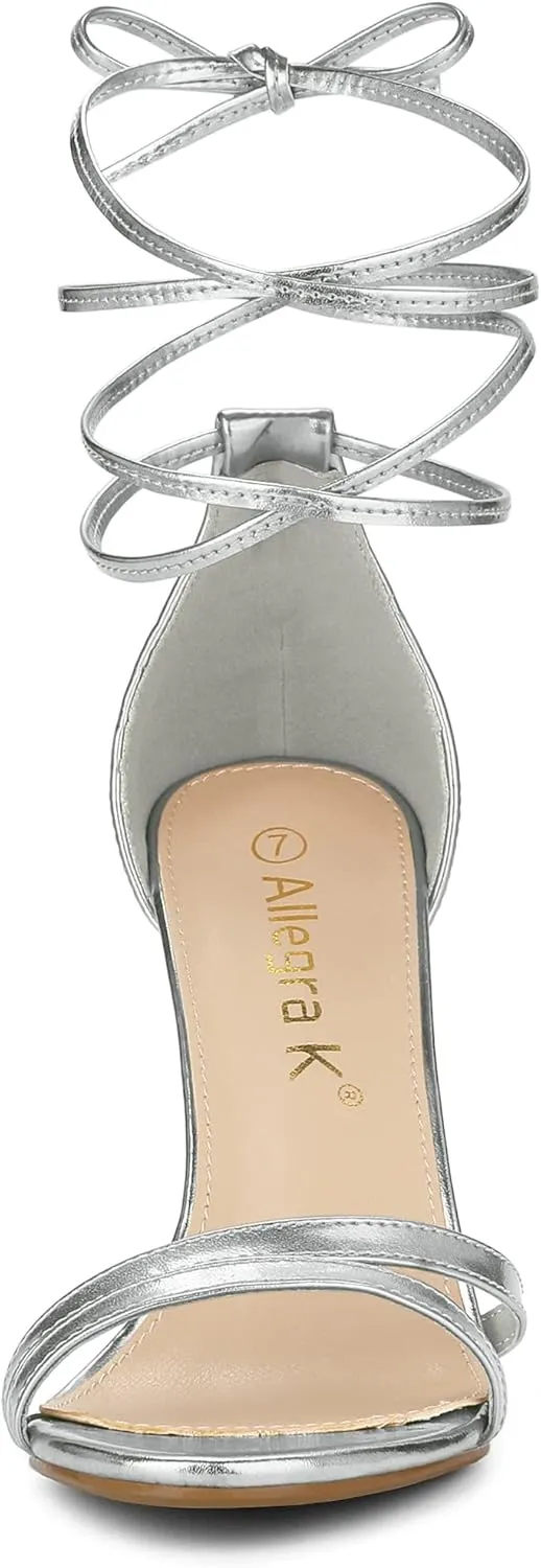 Allegra K Women's Open Toe Lace Up Stiletto Heels Sandals