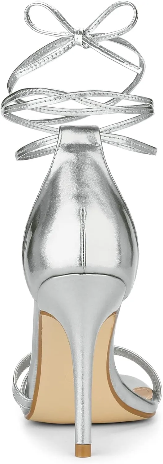 Allegra K Women's Open Toe Lace Up Stiletto Heels Sandals