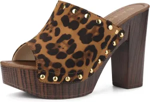 Allegra K Women's Open Toe Platform Block Heel Slides Sandals