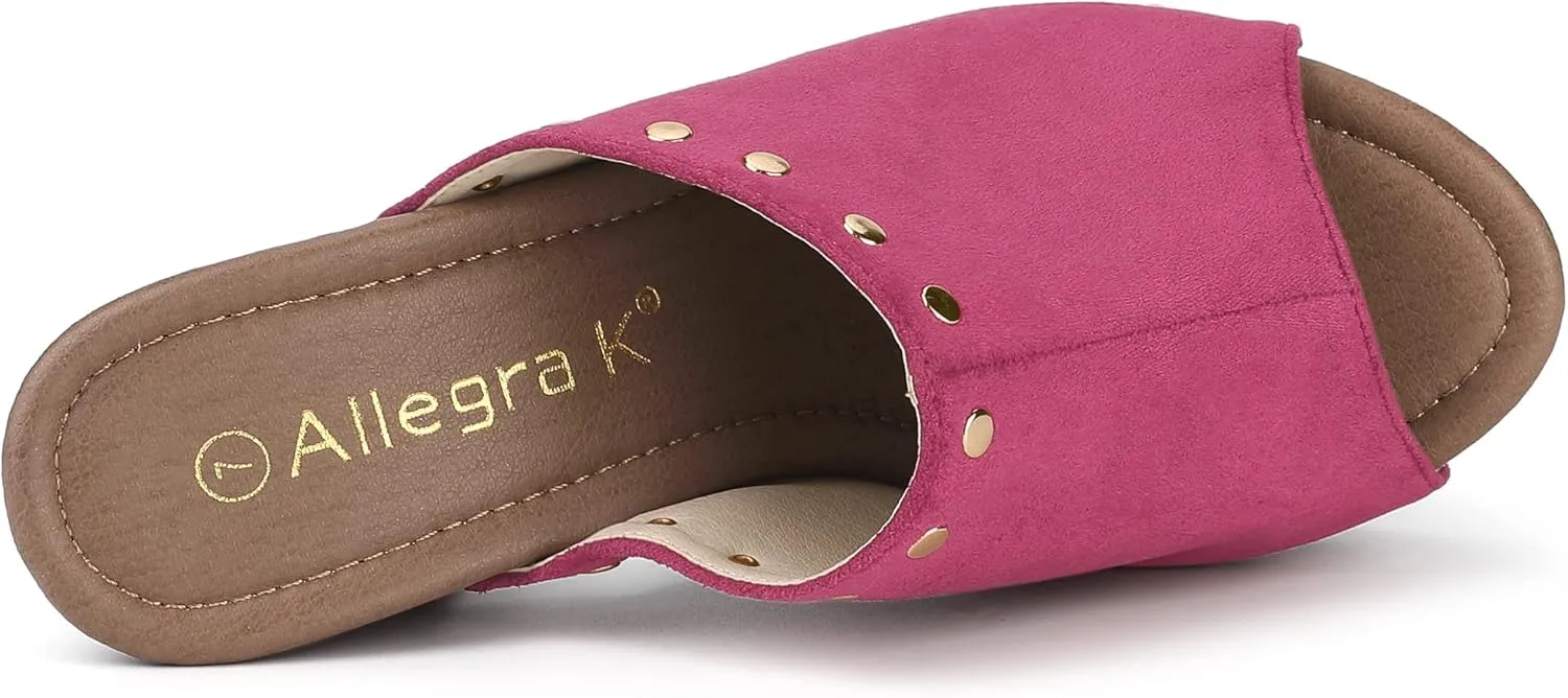 Allegra K Women's Open Toe Platform Block Heel Slides Sandals