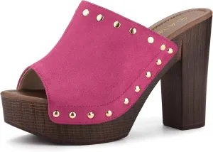 Allegra K Women's Open Toe Platform Block Heel Slides Sandals