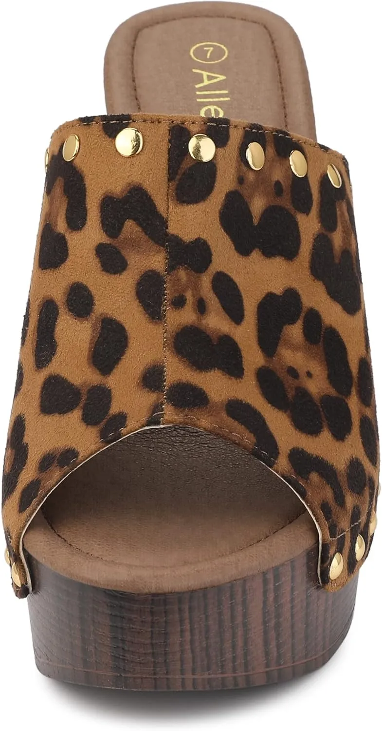 Allegra K Women's Open Toe Platform Block Heel Slides Sandals