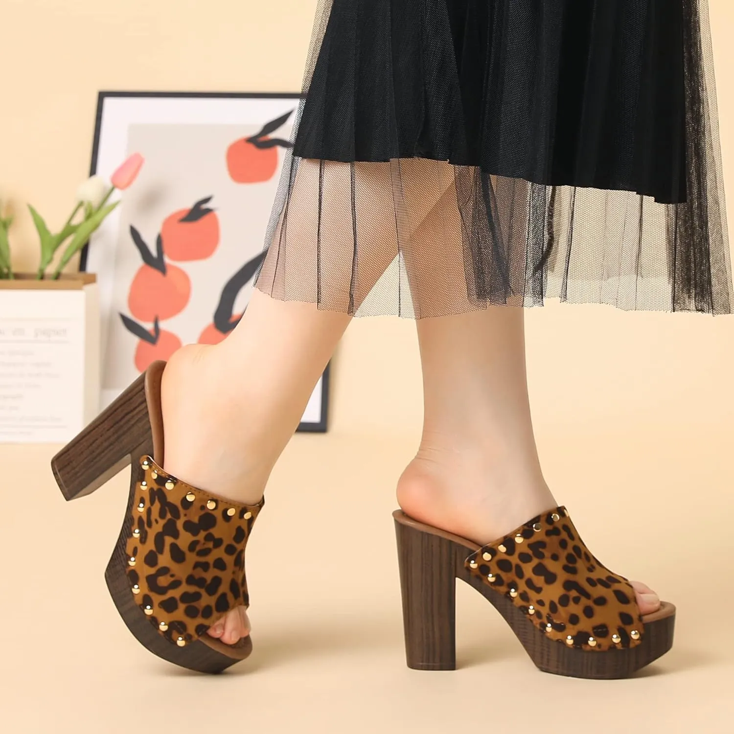 Allegra K Women's Open Toe Platform Block Heel Slides Sandals