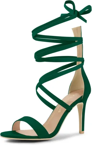 Allegra K Women's Open Toe Stiletto Heel Lace Up Heels Sandals