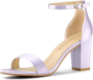 Allegra K Women's Satin Open Toe Ankle Strap Chunky Heels Sandals