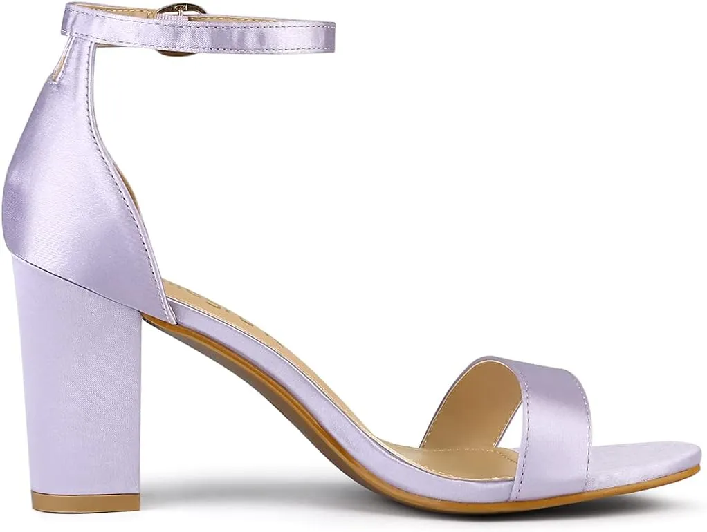 Allegra K Women's Satin Open Toe Ankle Strap Chunky Heels Sandals