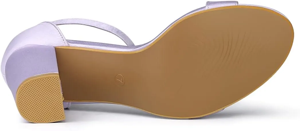 Allegra K Women's Satin Open Toe Ankle Strap Chunky Heels Sandals