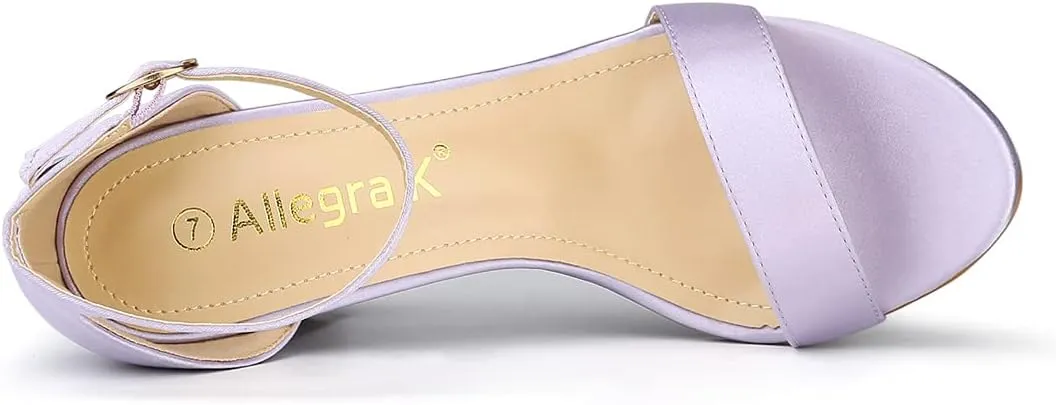 Allegra K Women's Satin Open Toe Ankle Strap Chunky Heels Sandals