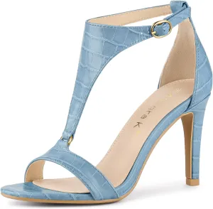 Allegra K Women's T Strap Open Toe Stiletto Heel Sandals
