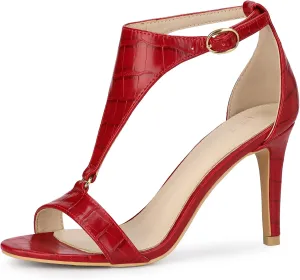 Allegra K Women's T Strap Open Toe Stiletto Heel Sandals
