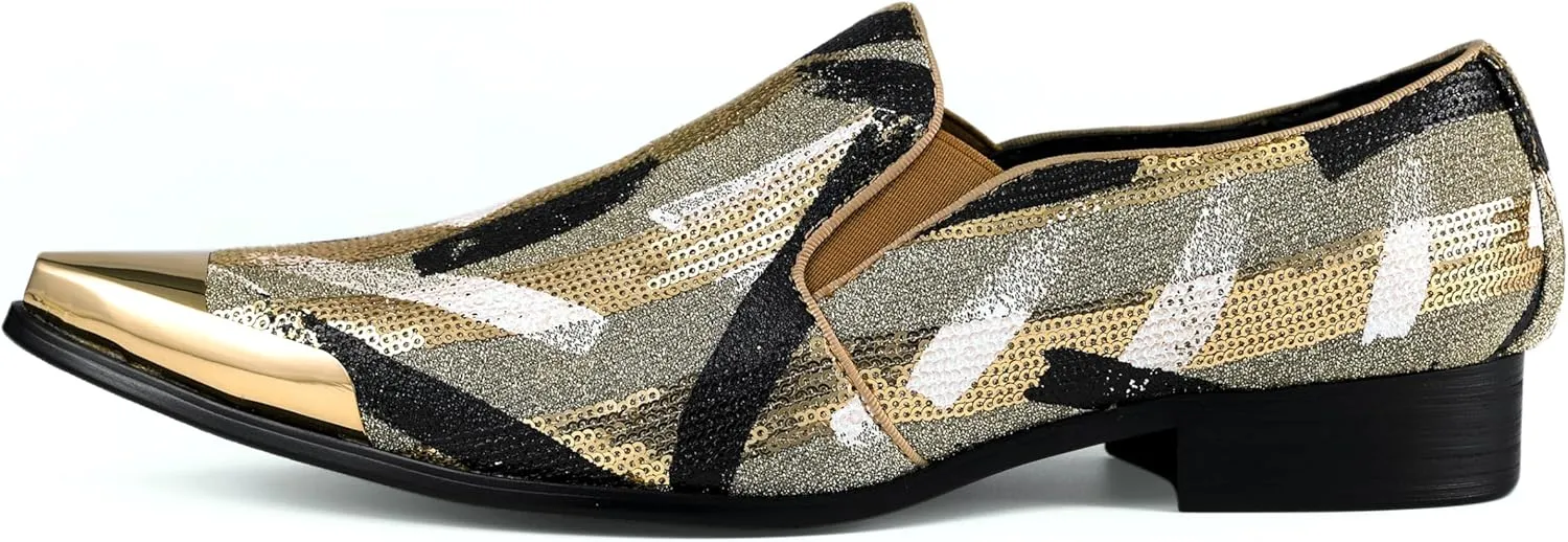 Amali Sparkling Smoking Slipper with Metal Tip - Men's Dress Shoes - Party Loafers for Men - Metallic Loafers for Men - Mens Disco Shoes - Designer Shoes
