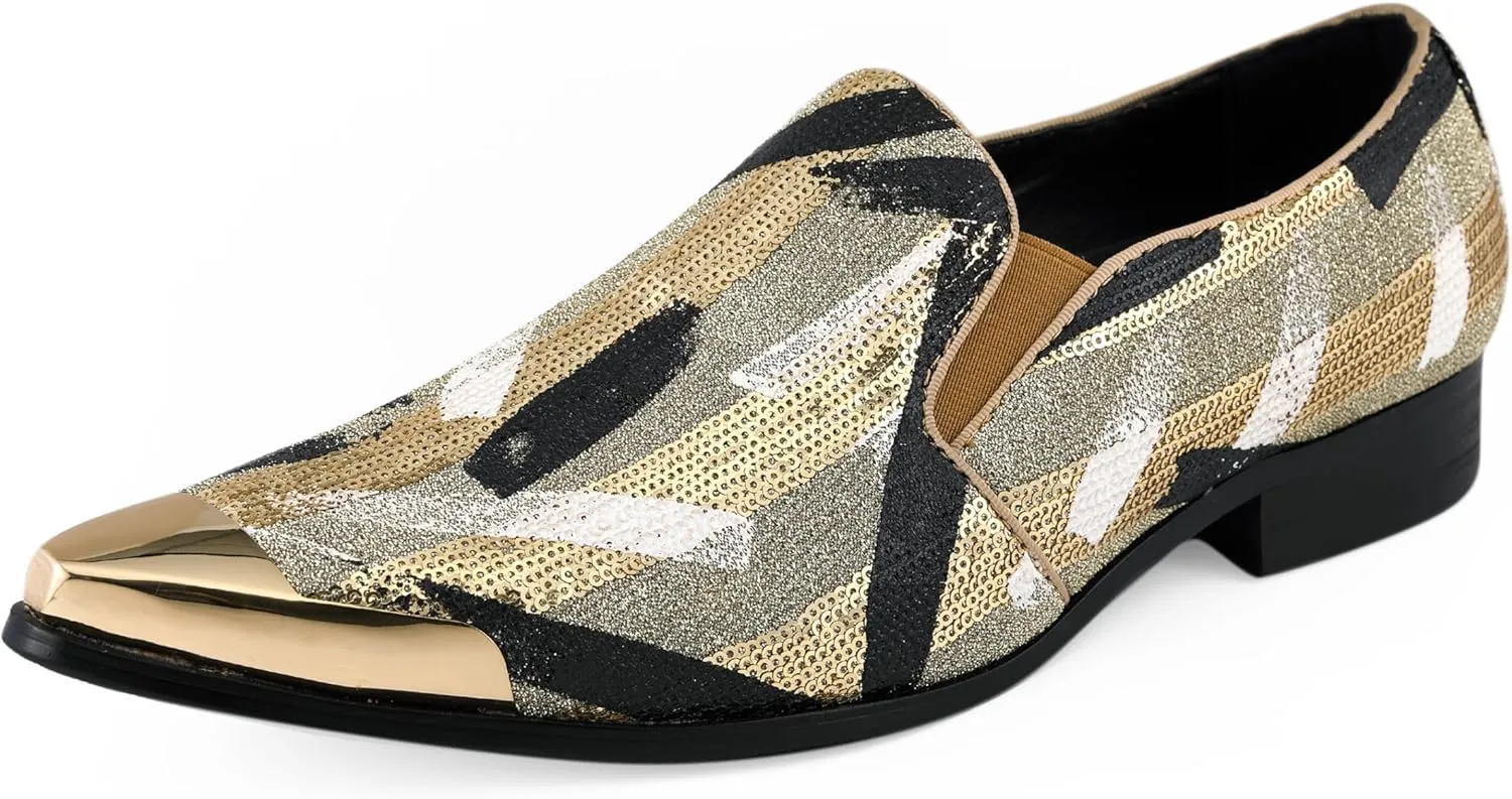 Amali Sparkling Smoking Slipper with Metal Tip - Men's Dress Shoes - Party Loafers for Men - Metallic Loafers for Men - Mens Disco Shoes - Designer Shoes