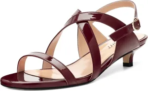 AMBELIGHT Womens Round Toe Cute Patent Open Slingback Party Buckle Kitten Low Heel Heeled Sandals 1.5 Inch