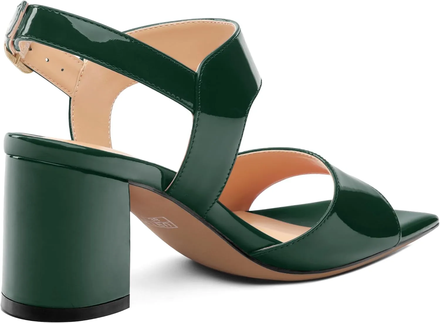 AMBELIGHT Women's Summer Square Open Toe Chunky Mid Heeled Sandals Ankle Buckle Slingback Patent Block Heels For Daily Wear Comfortable Dressy Wedding Vacation Shoes For Women