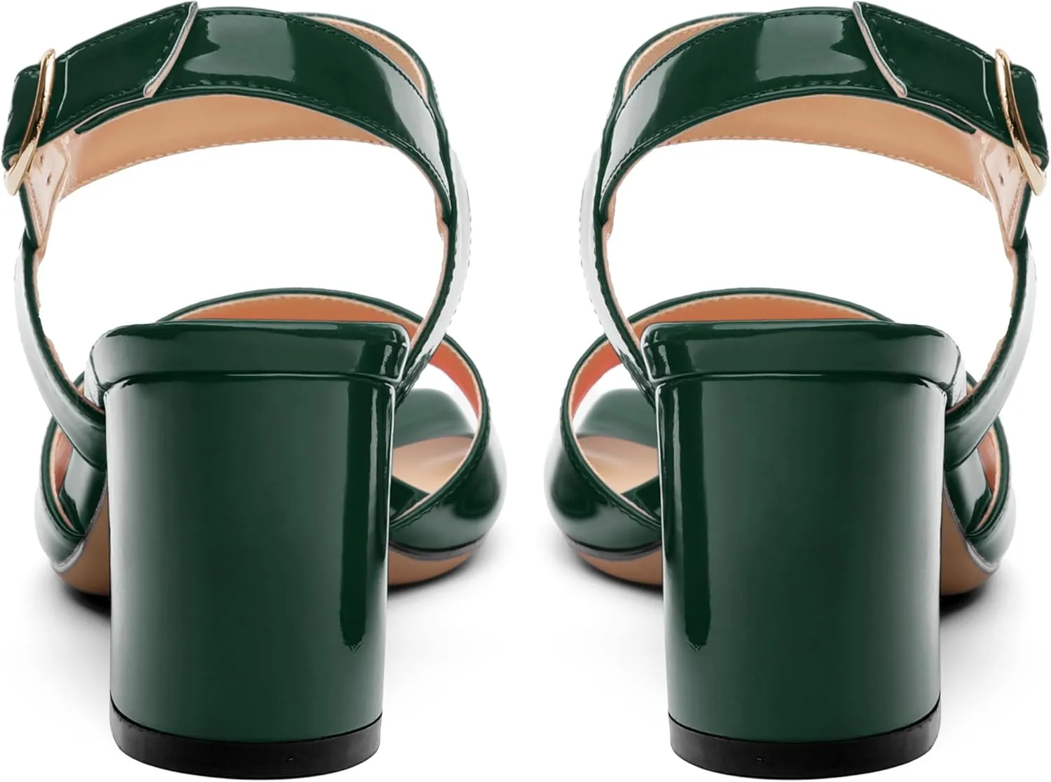 AMBELIGHT Women's Summer Square Open Toe Chunky Mid Heeled Sandals Ankle Buckle Slingback Patent Block Heels For Daily Wear Comfortable Dressy Wedding Vacation Shoes For Women