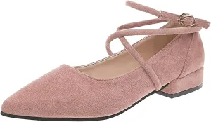 AMDBEL Flat Heeled Dress Shoes for Women, Women's Pointed Toe Low Heeled Ankle Strap Flats Shoes for Women Dressy Comfortable, Casual Slip-on Dress Shoes for Business Office and Work
