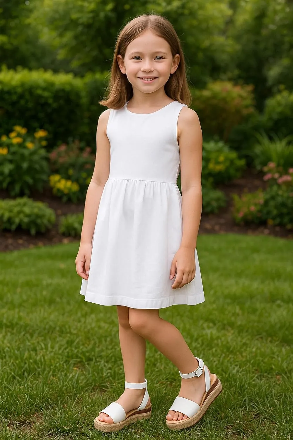 Apakowa Girls Sandals Flatform Wedge Open Toe Summer Sandals Shoes Little Big Kid Flower Girl Heels Dress Shoes (Little Kid/Big Kid)