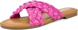 ATHMILE Women's Flat Sandals Crossover Braided Sandals for Women Fashion Round Open Toe Slip On Slide for Dressy Summer