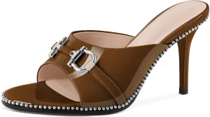 AUMOTED Peep Open Toe Sandals Women Stiletto High Heels Beaded Sandals Slip On Wedding Office Cute Basic Classic 3.1 Inches Summer Heels