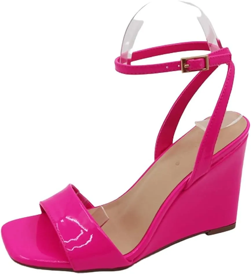 BAMBOO Women's Open Toe Ankle Strap Wedge Sandals
