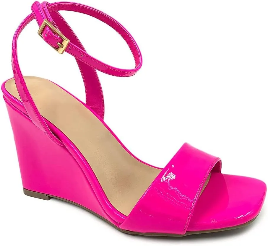 BAMBOO Women's Open Toe Ankle Strap Wedge Sandals
