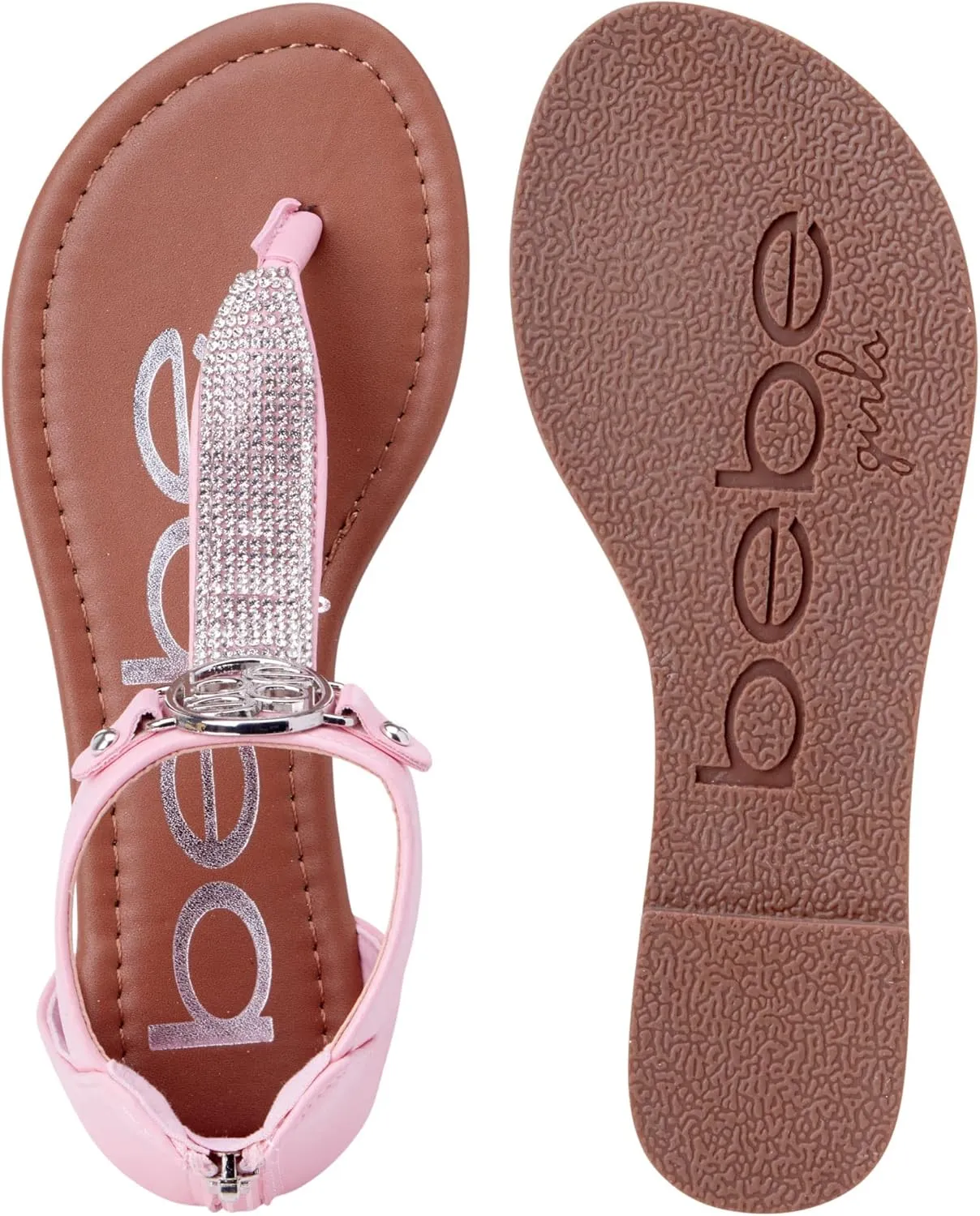 bebe Girls' Sandals - Rhinestone Thong Dress Sandals, Open Toe Easter Summer Shoes for Little and Big Girls