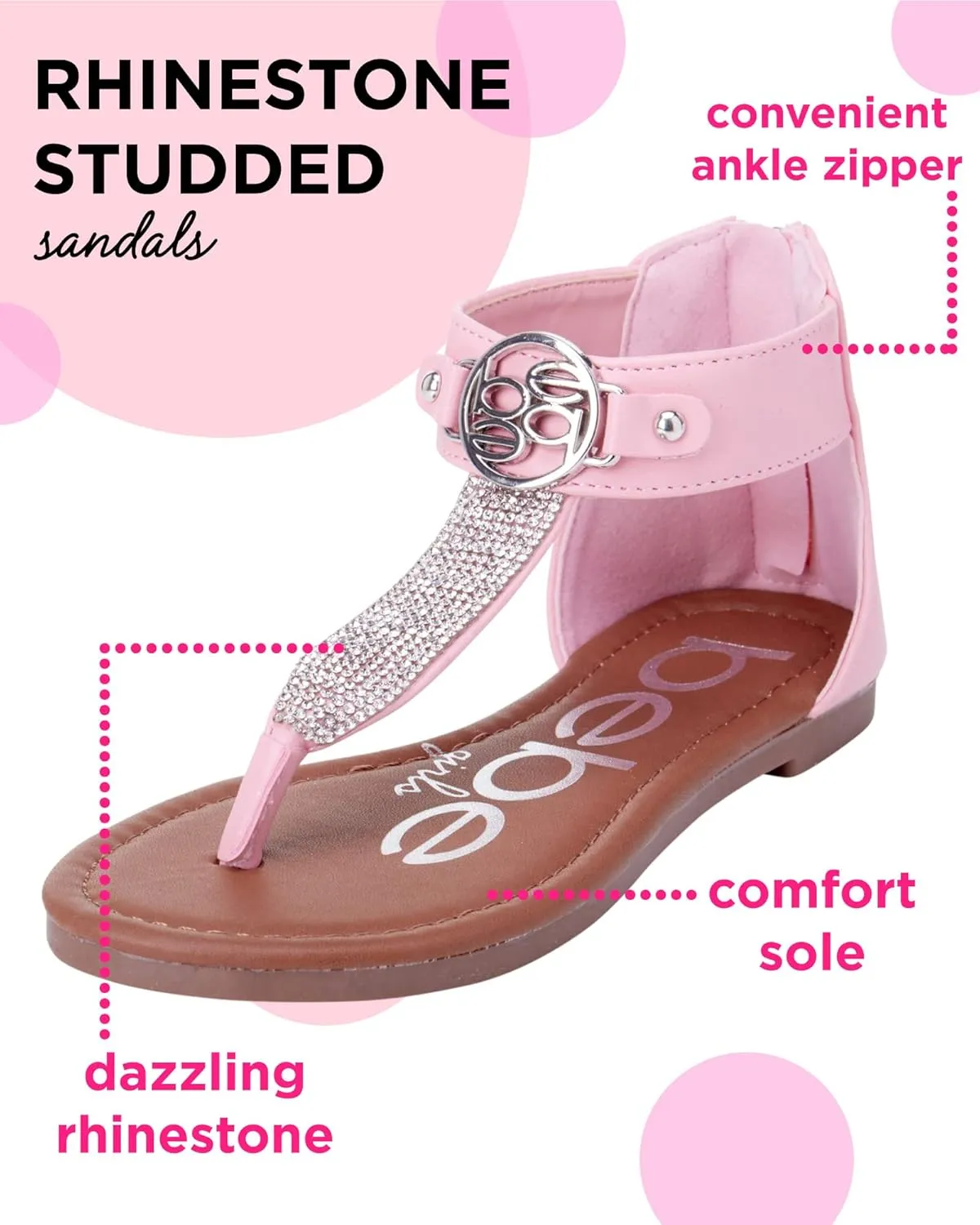 bebe Girls' Sandals - Rhinestone Thong Dress Sandals, Open Toe Easter Summer Shoes for Little and Big Girls