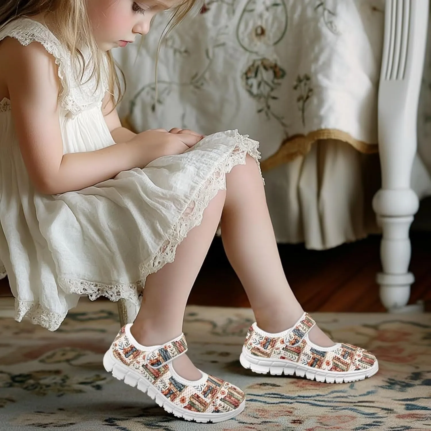Binienty Girls School Uniform Shoes Classical Flats Mary Jane Sneakers Breathable Mesh Flat Shoes