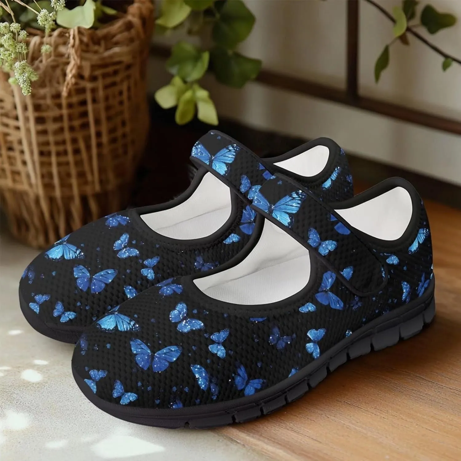 Binienty Women's Ankle Strap Mary Janes Round Toe Mesh Ballet Flats Memory Foam Walking Sneakers