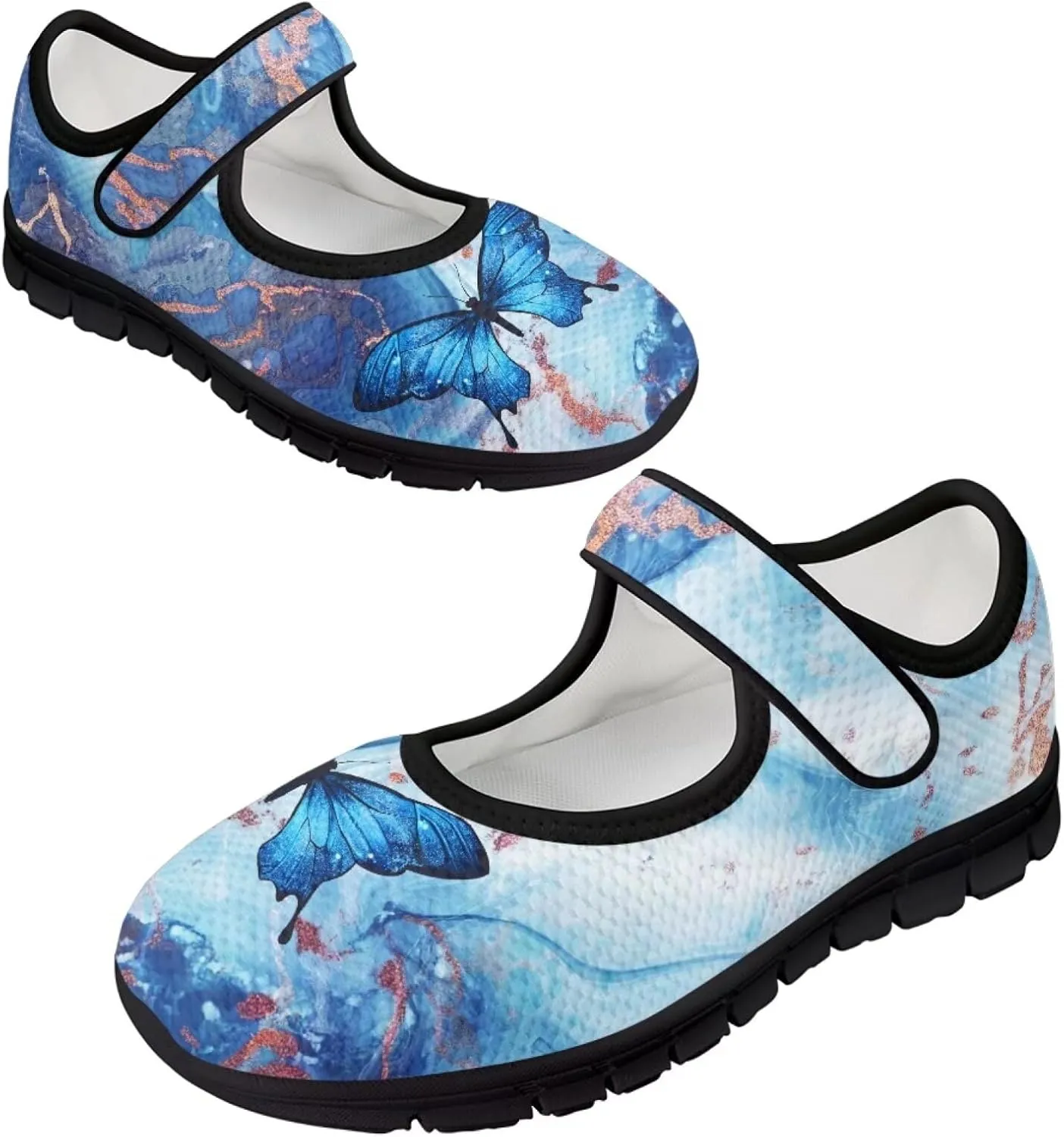 Binienty Women's Ankle Strap Mary Janes Round Toe Mesh Ballet Flats Memory Foam Walking Sneakers