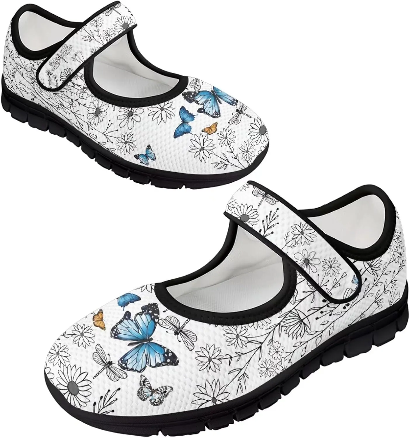 Binienty Women's Ankle Strap Mary Janes Round Toe Mesh Ballet Flats Memory Foam Walking Sneakers